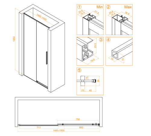 Душевая дверь RGW SV-12 1500 мм прозрачное стекло 32321215-11