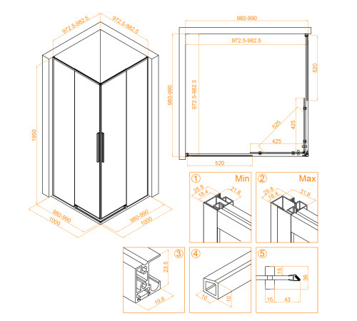 Душевой уголок RGW SV-31B 1000x1000 мм 32323100-14