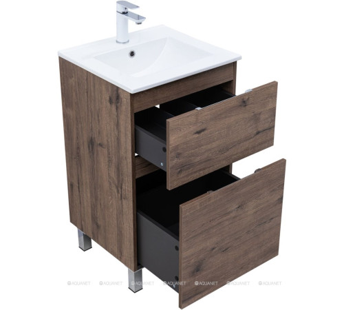 Тумба под раковину Aquanet Алвита New 50 напольная 2 ящика дуб веллингтон табак 00344126
