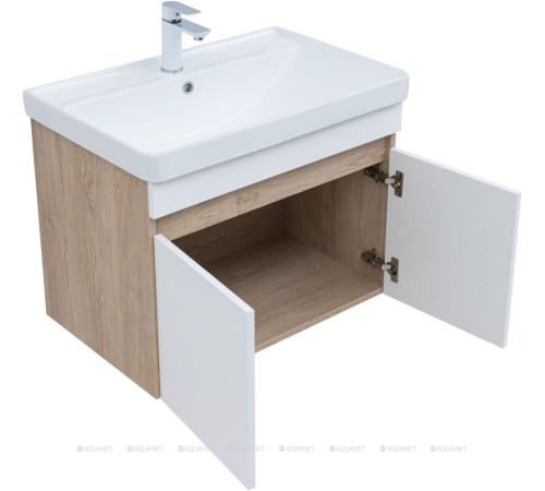 Тумба под раковину Aquanet Оптима 80 дуб светлый/белый сатин 00344801