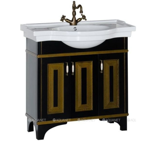 Тумба под раковину Aquanet Валенса 90 черный кракелюр/золото 00180042