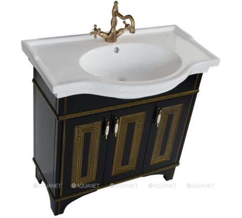 Тумба под раковину Aquanet Валенса 90 черный кракелюр/золото 00180042