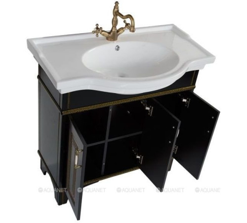 Тумба под раковину Aquanet Валенса 90 черный кракелюр/золото 00180042