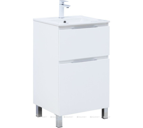 Тумба с раковиной Aquanet Алвита new 50 Flat напольная 2 ящика белый матовый 00345673