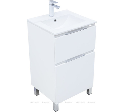 Тумба с раковиной Aquanet Алвита new 50 Flat напольная 2 ящика белый матовый 00345673