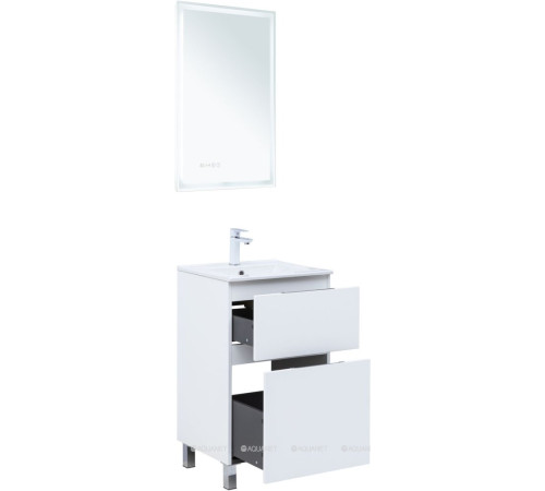 Тумба с раковиной Aquanet Алвита new 50 Flat напольная 2 ящика белый матовый 00345673