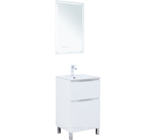 Тумба с раковиной Aquanet Алвита new 50 Flat напольная 2 ящика белый матовый 00345673
