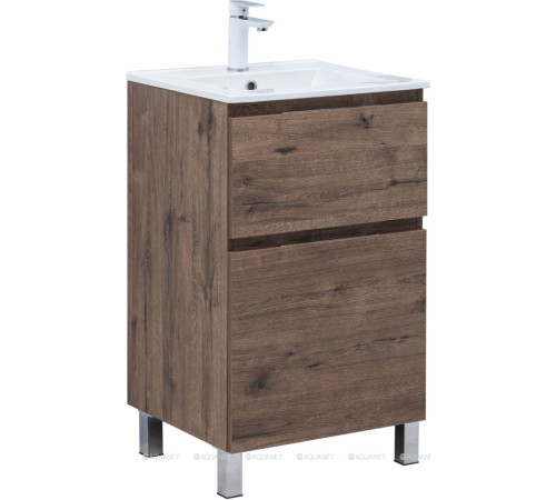 Тумба с раковиной Aquanet Алвита new 50 Flat напольная 2 ящика дуб веллингтон табак 00345674
