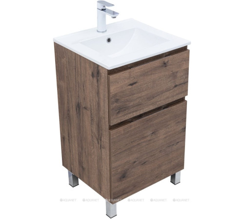 Тумба с раковиной Aquanet Алвита new 50 Flat напольная 2 ящика дуб веллингтон табак 00345674