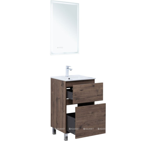 Тумба с раковиной Aquanet Алвита new 50 Flat напольная 2 ящика дуб веллингтон табак 00345674