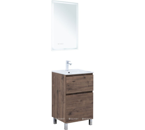 Тумба с раковиной Aquanet Алвита new 50 Flat напольная 2 ящика дуб веллингтон табак 00345674