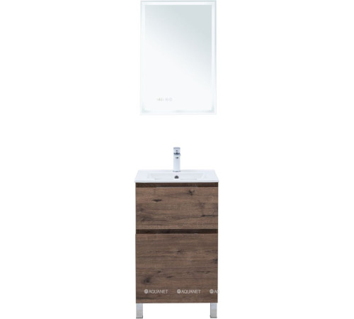 Тумба с раковиной Aquanet Алвита new 50 Flat напольная 2 ящика дуб веллингтон табак 00345674
