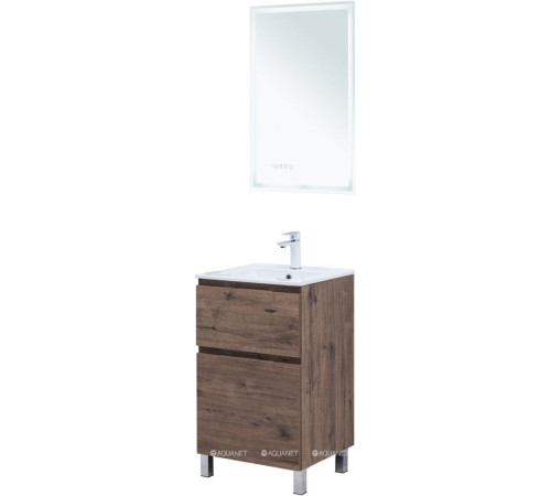 Тумба с раковиной Aquanet Алвита new 50 Flat напольная 2 ящика дуб веллингтон табак 00345674