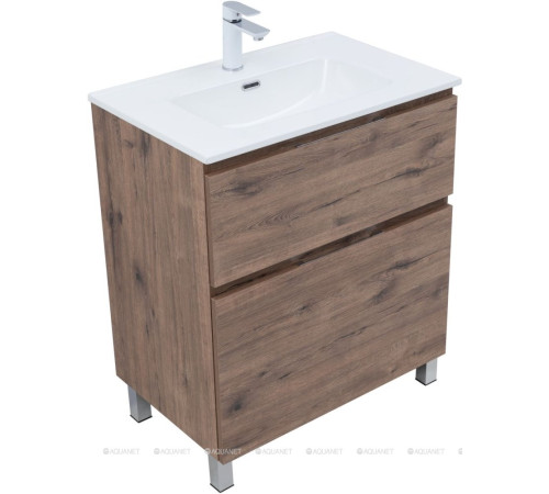 Тумба с раковиной Aquanet Алвита new 70 Flash напольная 2 ящика дуб веллингтон табак 00345688