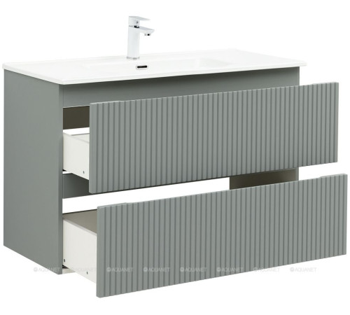 Тумба с раковиной Aquanet Джейн 100 раковина Flat мисти грин 00332532