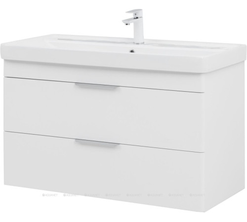 Тумба с раковиной Aquanet Ирис new 100 подвесная 2 ящика белый глянец 00342095