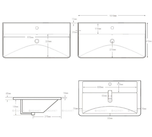 Тумба с раковиной Aquanet Ирис new 100 подвесная 2 ящика белый глянец 00342095