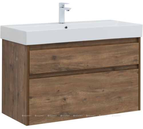 Тумба с раковиной Aquanet Nova Lite 100 Slim Synergy 2 ящика дуб рустикальный 00291828