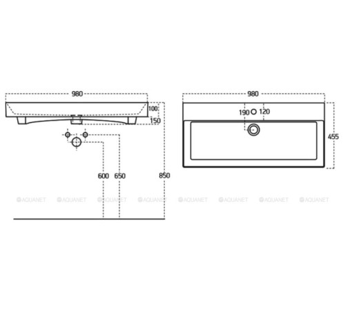 Тумба с раковиной Aquanet Nova Lite 100 Slim Synergy 2 ящика дуб рустикальный 00291828