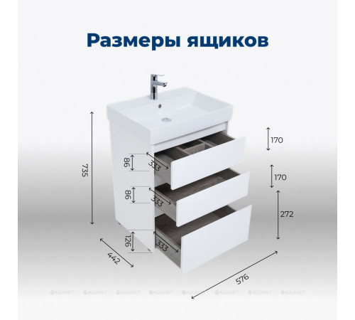 Тумба с раковиной Aquanet Nova Lite 60 3 ящика белый глянец 00307072
