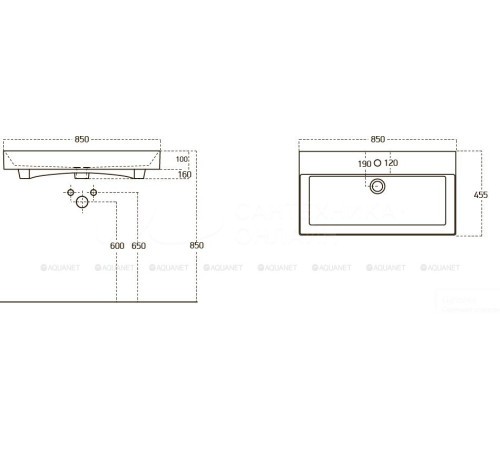 Тумба с раковиной Aquanet Nova Lite 85 Slim Synergy 2 ящика дуб рустикальный 00274180