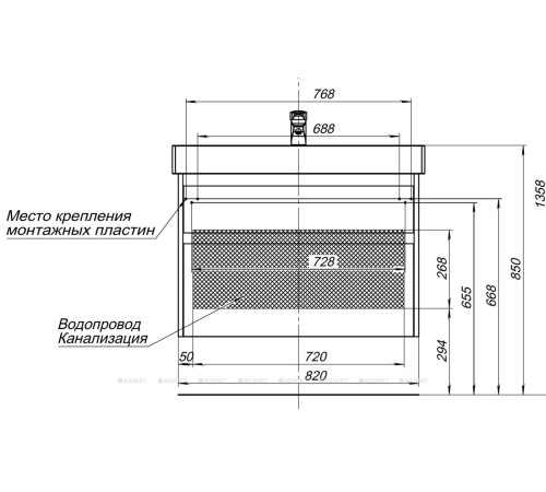 Тумба с раковиной Aquanet Nova Lite 85 Slim Synergy 2 ящика дуб рустикальный 00274180
