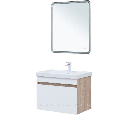 Тумба с раковиной Aquanet Оптима 70 дуб светлый/белый сатин 00345358
