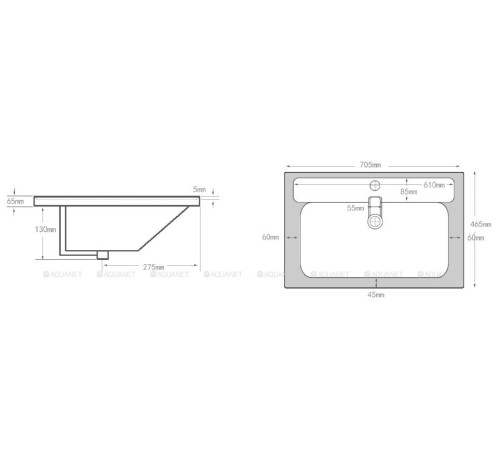 Тумба с раковиной Aquanet Оптима 70 дуб светлый/белый сатин 00345358