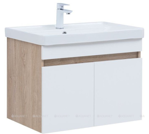 Тумба с раковиной Aquanet Оптима 80 дуб светлый/белый сатин 00345362