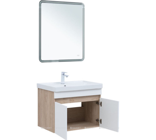 Тумба с раковиной Aquanet Оптима 80 дуб светлый/белый сатин 00345362