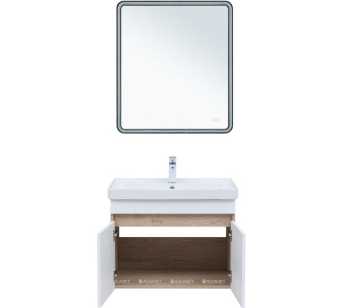 Тумба с раковиной Aquanet Оптима 80 дуб светлый/белый сатин 00345362