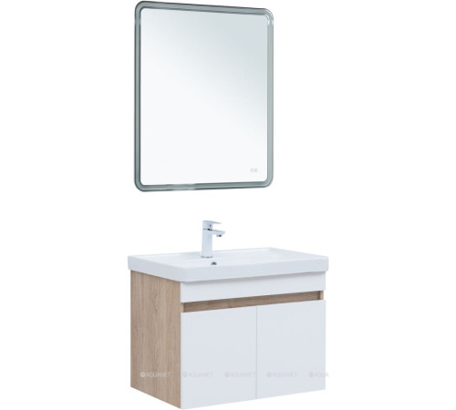 Тумба с раковиной Aquanet Оптима 80 дуб светлый/белый сатин 00345362