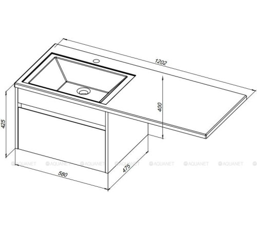 Тумба с раковиной Aquanet Токио 120 R подвесная 1 ящик белый глянец 00239213