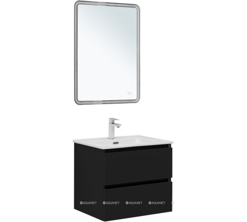 Тумба с раковиной Aquanet Вега 2.0 60 Flat 2 ящика черный 00344764