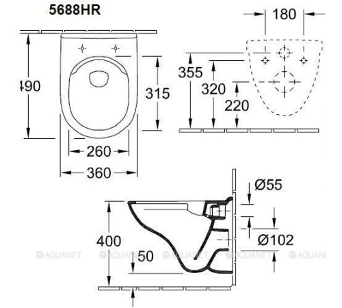 Унитаз подвесной Villeroy & Boch ONovo Compact 360х490 мм с сиденьем 5688HR01