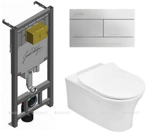 Комплект Jacob Delafon Aleo унитаз подвесной с сиденьем и инсталляция с клавишей хром Set-ALEO-CP