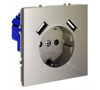 Розетка с заземлением и со шторкой и 2хUSB type A, без рамки Voltum S70 VLS040404