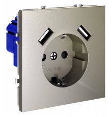 Розетка с заземлением и со шторкой и 2хUSB type A, без рамки Voltum S70 VLS040404