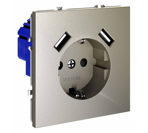 Розетка с заземлением и со шторкой и 2хUSB type A, без рамки Voltum S70 VLS040404