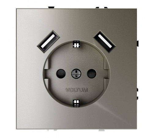 Розетка с заземлением и со шторкой и 2хUSB type A, без рамки Voltum S70 VLS040404