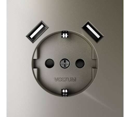 Розетка с заземлением и со шторкой и 2хUSB type A, без рамки Voltum S70 VLS040404