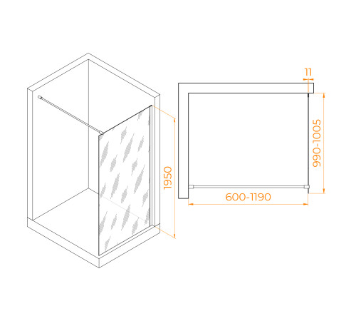 Душевая перегородка RGW WA-002 1000x1950 мм хром прозрачное стекло 35100210-11