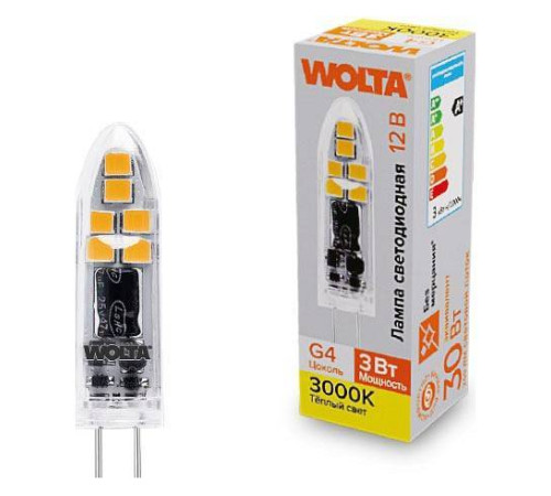 Лампа светодиодная Wolta G4 3Вт 3000K WSTD-JC-12V3W3KG4-P
