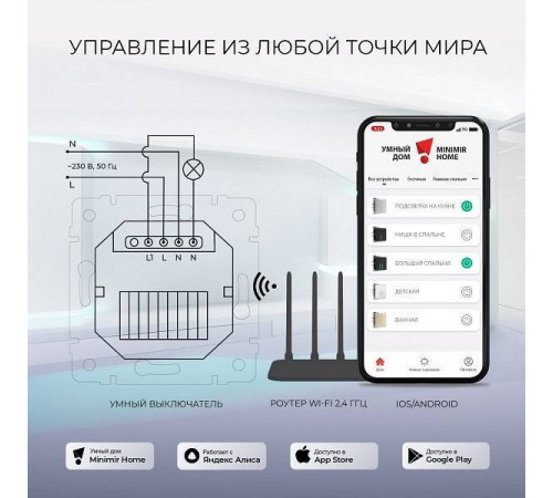 Выключатель сенсорный 1-клавишный Werkel Wi-Fi с подсветкой черный W4510608
