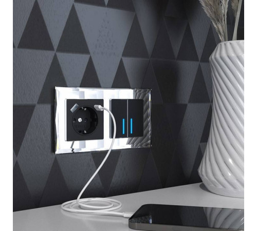 Розетка с заземлением и с шторками и USB, без рамки Werkel черный W1171708