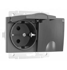 Розетка двойная влагозащищенная с заземлением и с шторками, без рамки с крышкой Werkel графит W1172204