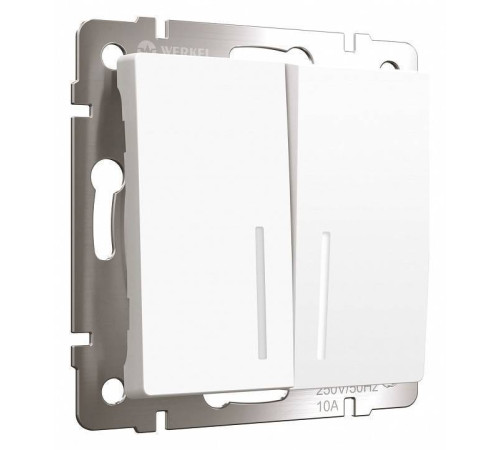 Выключатель проходной двухклавишный с подсветкой без рамки Werkel белый матовый W1122161