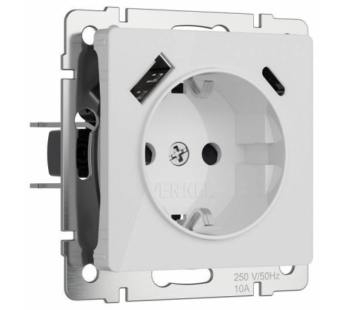 Розетка с заземлением и с шторками и 2хUSB, без рамки Werkel Белый акрил W1171741