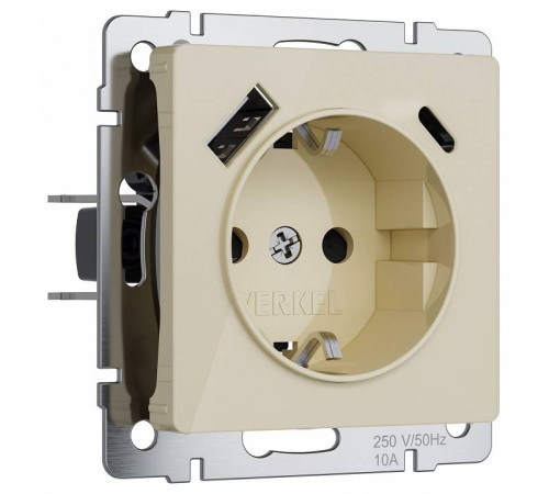 Розетка с заземлением и с шторками и 2хUSB, без рамки Werkel Айвори акриловый W1171743