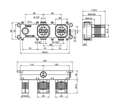 Встраиваемая часть смесителя для душа Fima Carlo Frattini на 2 источника F3400